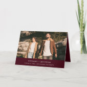 Burgund Minimaler Bogen Foto QR-Code Hochzeit Einladung (Vorderseite)