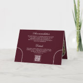 Burgund Minimaler Bogen Foto QR-Code Hochzeit Einladung (Rückseite)