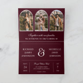 Burgund Minimaler Bogen Foto QR-Code Hochzeit Einladung (Innenseite)