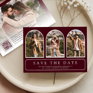 Burgund Minimaler Bogen Foto QR-Code Hochzeit Save The Date