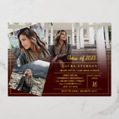 Burgund minimalistisch 3 Fotos Abschluss Folieneinladung (Vorderseite)