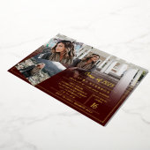 Burgund minimalistisch 3 Fotos Abschluss Folieneinladung (Gedreht)