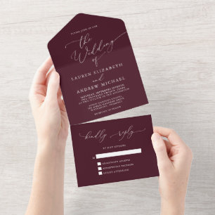 Burgund Minimalistisch Hochzeit alles in einer Ein All In One Einladung