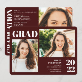 Burgund minimalistisch moderne 3 Foto Abschluss Einladung