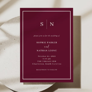 Burgund Minimalistisch und Chic Weiße Hochzeitsu Einladung