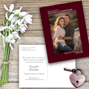 Burgund Minimalistisches Foto Hochzeit Speichern S Ankündigungspostkarte