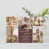 Burgund minimalistisches Skript 6 Fotos Hochzeit Einladung (Stehend Vorderseite)