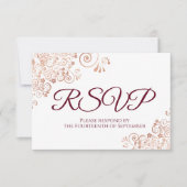 Burgund mit eleganter Rose Gold Lace Wedding RSVP Karte (Vorderseite)