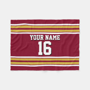 Burgund mit Gold White Stripes Team Jersey Fleecedecke