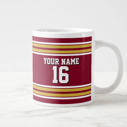 Burgund mit Gold White Stripes Team Jersey Jumbo-Tasse (Rechts)