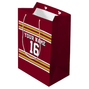 Burgund mit Gold White Stripes Team Jersey Mittlere Geschenktüte