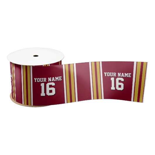 Burgund mit Gold White Stripes Team Jersey Satinband (Spule)