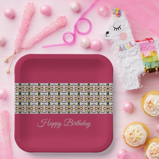 Burgund mit Grau Pappteller (Party)