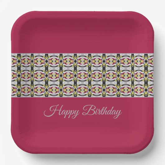 Burgund mit Grau Pappteller (Vorderseite)