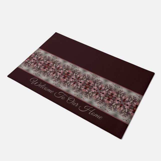 Burgund mit Grau und Rosa Fußmatte (Schrägansicht)