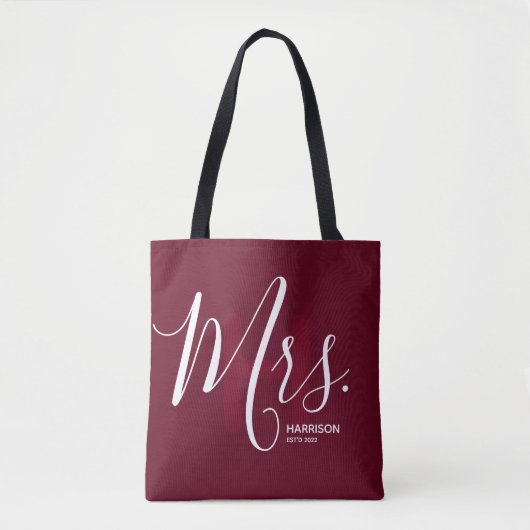 Burgund Mit Monogramm Typografie Mrs. Tasche (Vorderseite)