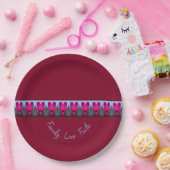 Burgund mit rosa Herzmuster Pappteller (Party)