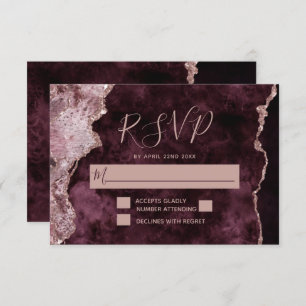 Burgund mit Rose Gold Marbled Agate Wedding RSVP Karte