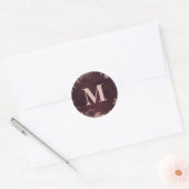 Burgund mit Rose Gold Winter Wedding Monogramm Runder Aufkleber (Umschlag)
