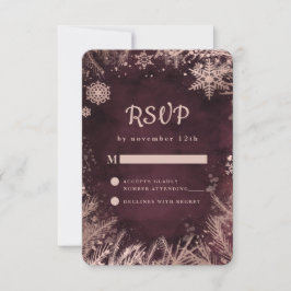 Burgund mit Rose Gold Winterschneeflocken Hochzeit RSVP Karte