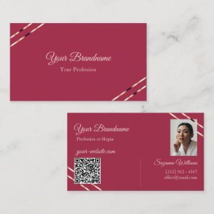 Burgund mit Roségold-Linien Foto und QR-Code Visitenkarte