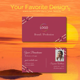 Burgund mit Rosen-Gold-Linien-Logo und Foto Visitenkarte