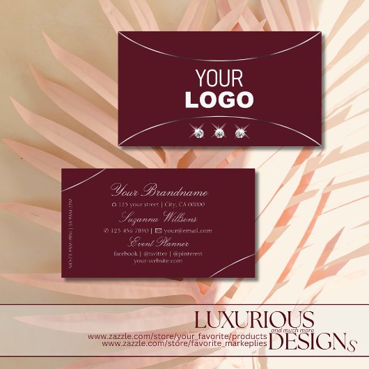 Burgund mit Silver Deco Diamonds und Logo Luxe Visitenkarte