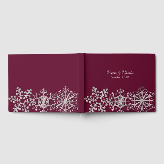 Burgund mit Snowflakes Wedding Gästebuch (Voll)