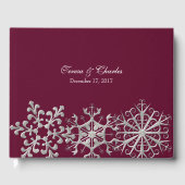 Burgund mit Snowflakes Wedding Gästebuch (Vorderseite)