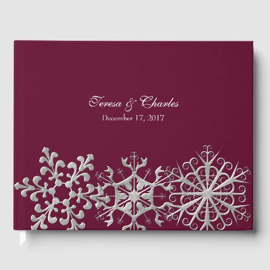 Burgund mit Snowflakes Wedding Gästebuch (Vorderseite)