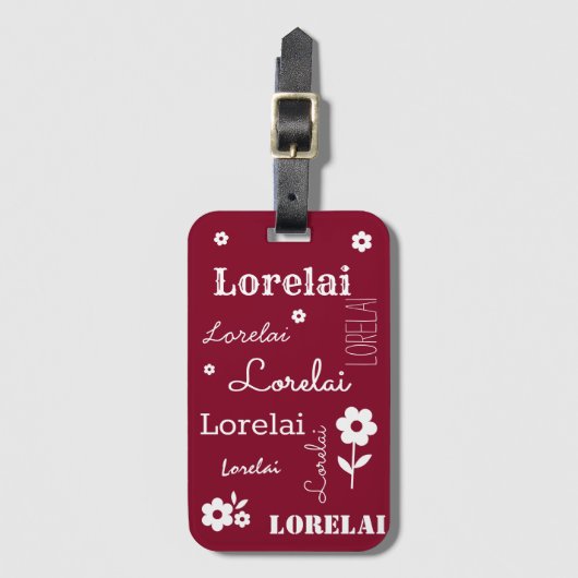 Burgund mit weißen Blume, kundenspezifisch Gepäckanhänger (Vorderseite Vertikal)