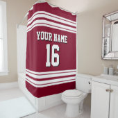 Burgund mit White Stripes Sports Jersey Duschvorhang (Beispiel)