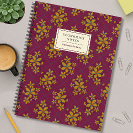 Burgund Mode Blumig Boho Chic Student Individuell Notizblock