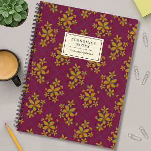 Burgund Mode Blumig Boho Chic Student Individuell Notizblock
