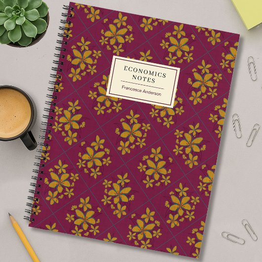 Burgund Mode Blumig Boho Chic Student Individuell Notizblock