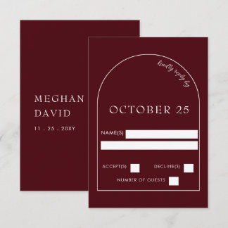 Burgund Modern Arch Wedding RSVP Card Karte
