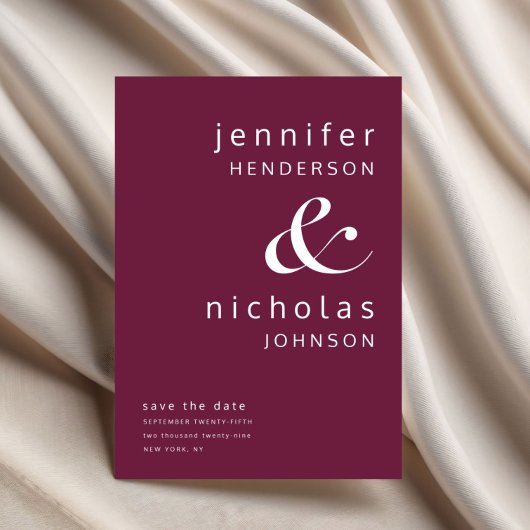 Burgund Moderne Ampere und Typografie Hochzeit Save The Date