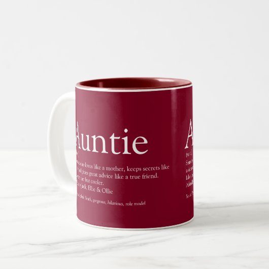 Burgund Moderne beste Tante-Tante-Definition Zweifarbige Tasse (Vorderseite Links)