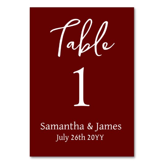 Burgund Moderne Elegance Hochzeit Tischnummer (Rückseite)