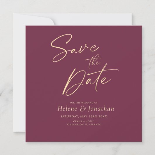Burgund Moderne Hochzeit Save the Date Einladung (Vorderseite)