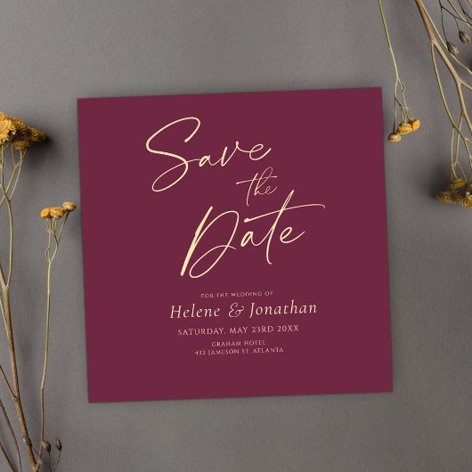 Burgund Moderne Hochzeit Save the Date Einladung