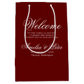 Burgund Moderne Hochzeit Willkommen Mittlere Geschenktüte (Vorderseite)