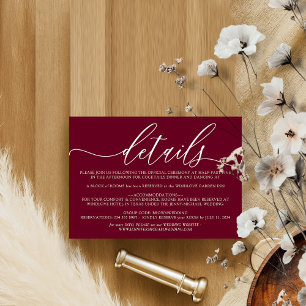 Burgund Moderne Hochzeitsunterkünfte Details RSVP Karte