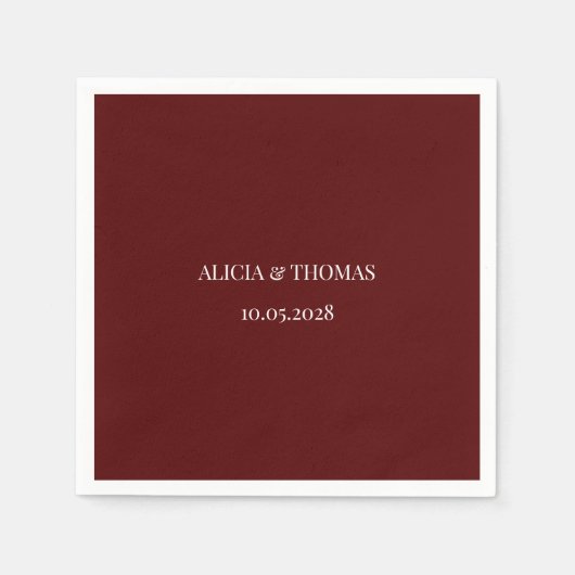 Burgund Moderne Initialen Minimalistische Hochzeit Serviette (Vorderseite)