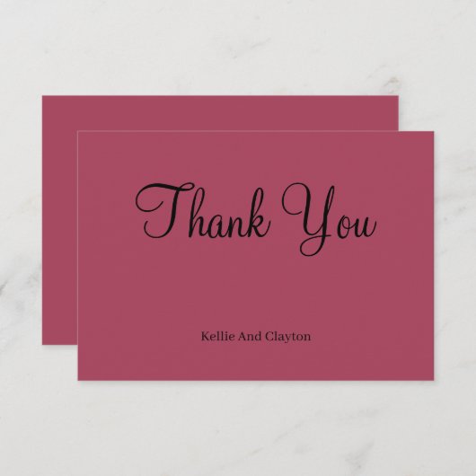 Burgund Moderne Minimalistische Hochzeit Danke Kar (Vorne/Hinten)
