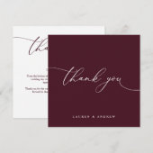 Burgund Moderne Minimalistische Hochzeit Danke Kar (Vorne/Hinten)