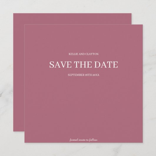 Burgund moderne Minimalistische Hochzeit retten da Save The Date (Vorne/Hinten)