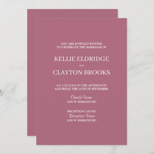 Burgund Moderne Minimalistische Hochzeitseinladung Einladung (Vorne/Hinten)