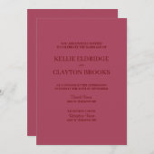 Burgund Moderne Minimalistische Hochzeitseinladung Einladung (Vorne/Hinten)