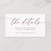 Burgund Moderne Minimalistische Hochzeitskarte Begleitkarte (Vorderseite)